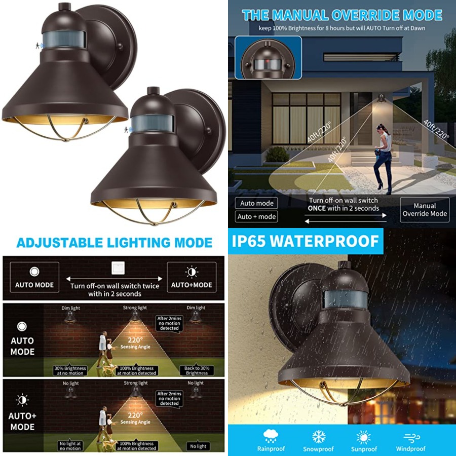 Outdoor Lighting With Sensor - Kit com 2 Arandelas de Parede