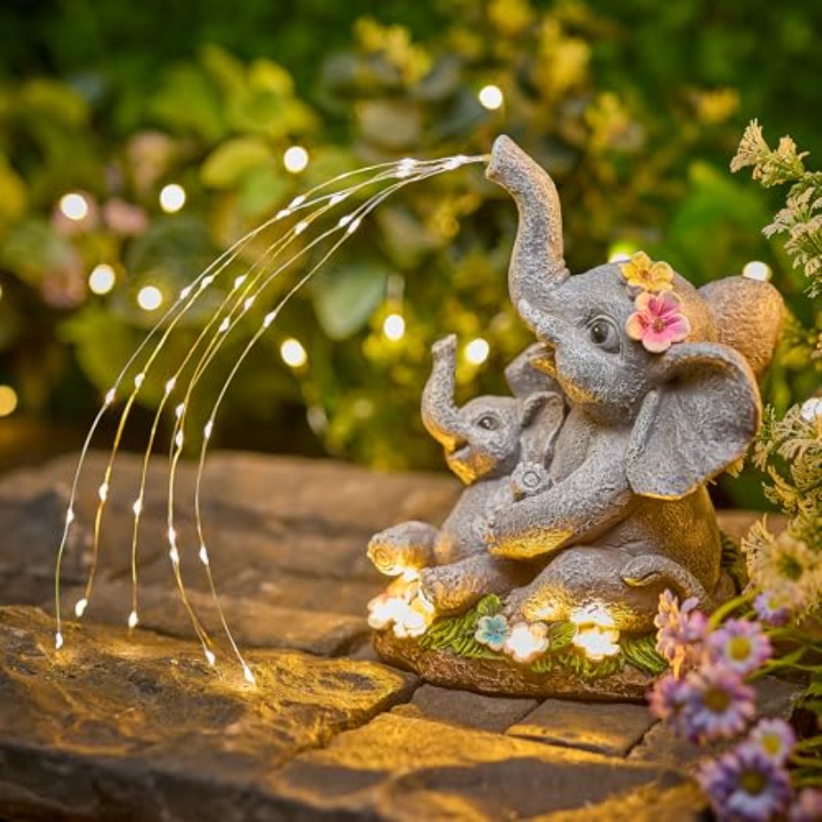Outdoor Lighting Patio - Estátua Decorativa Solar de Elefante para