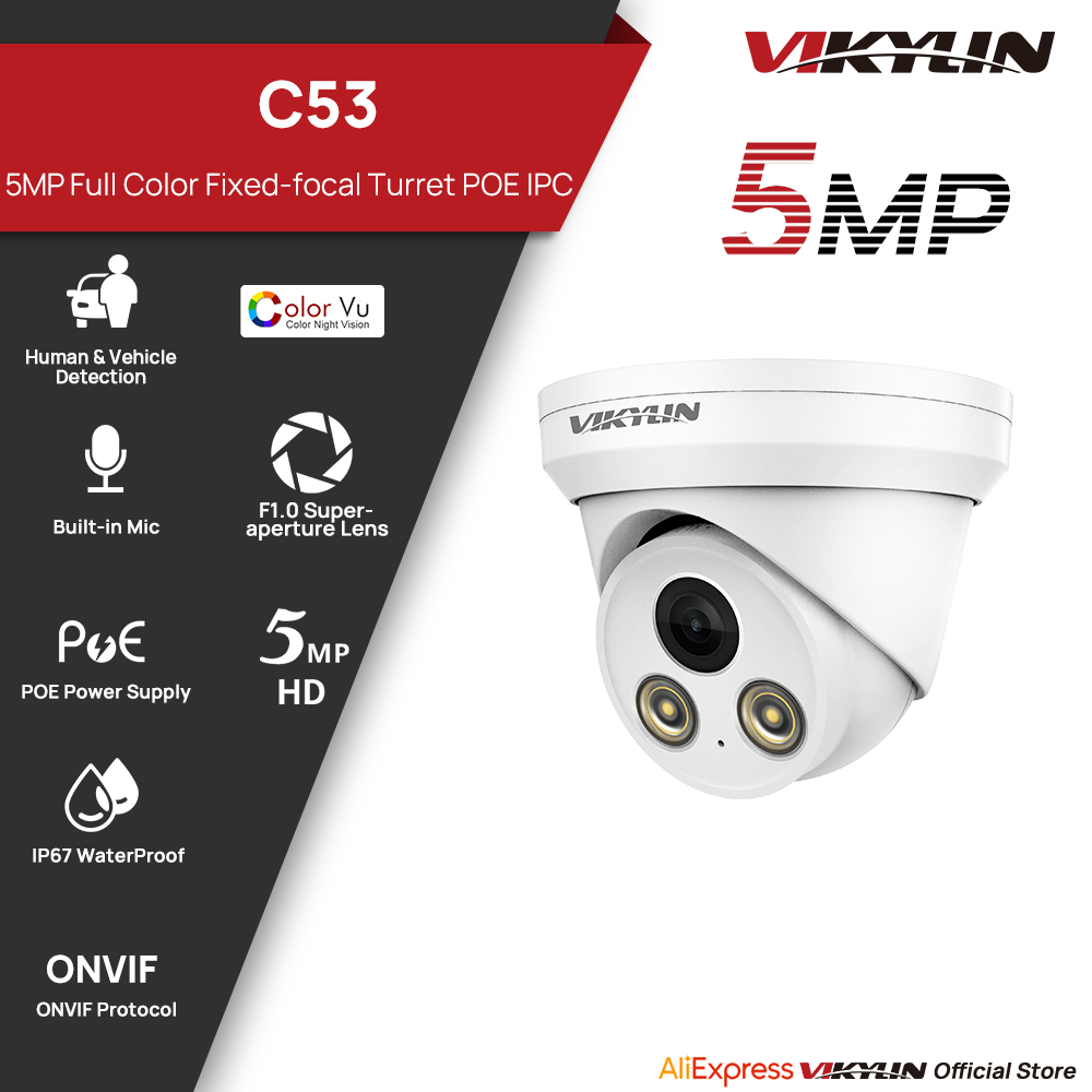 Outdoor Lighting Mains Powered - Câmera IP VIKYLIN 5MP Colorida para