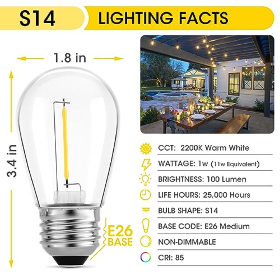 Pacote com 36 Lâmpadas LED S14 - Outdoor Lighting Patio avaliação e preço